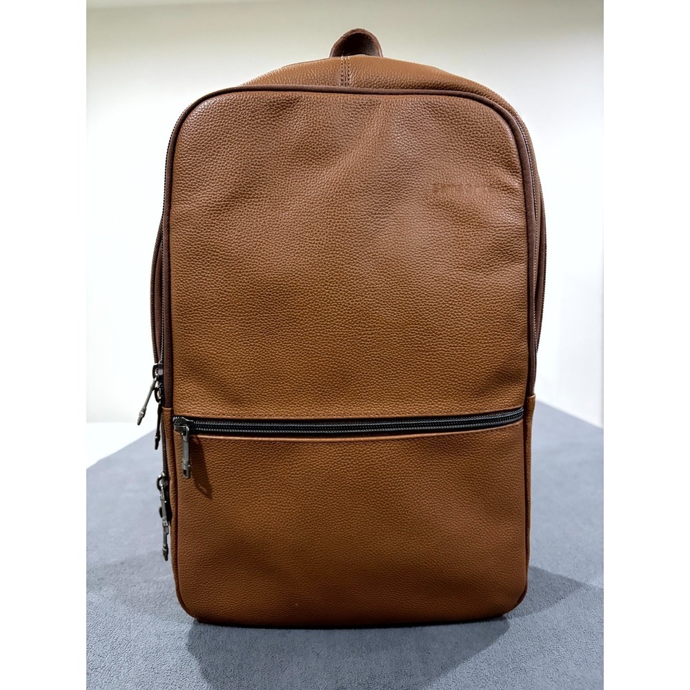 Samsonite Unisex Slim Backpack Brown Cognac Grain Leather Padded Mesh Back